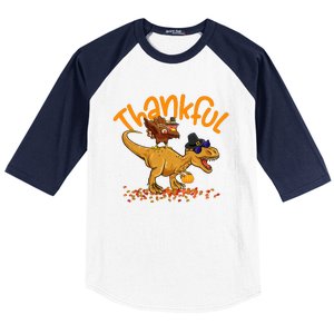 Funny Cute Thankful Turkey Dinosaurs , Happpy Thanksgiving Day Autumn Fall Baseball Sleeve Shirt