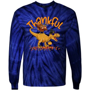 Funny Cute Thankful Turkey Dinosaurs , Happpy Thanksgiving Day Autumn Fall Tie-Dye Long Sleeve Shirt