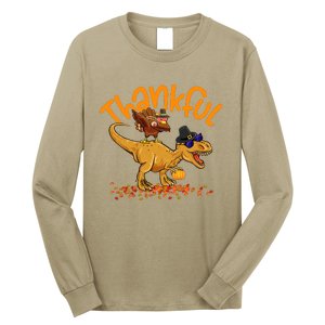 Funny Cute Thankful Turkey Dinosaurs , Happpy Thanksgiving Day Autumn Fall Long Sleeve Shirt