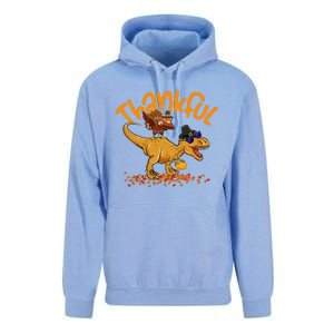 Funny Cute Thankful Turkey Dinosaurs , Happpy Thanksgiving Day Autumn Fall Unisex Surf Hoodie