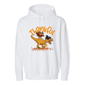 Funny Cute Thankful Turkey Dinosaurs , Happpy Thanksgiving Day Autumn Fall Garment-Dyed Fleece Hoodie