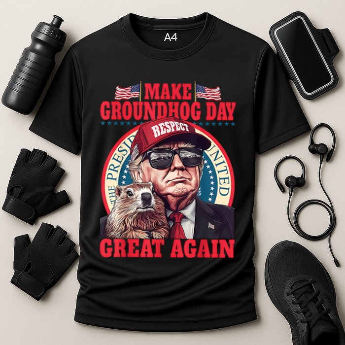 Funny Cool Trump Groundhog Make Groundhog Day Great Again Cooling Performance Crew T-Shirt