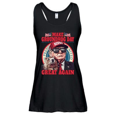 Funny Cool Trump Groundhog Make Groundhog Day Great Again Ladies Essential Flowy Tank