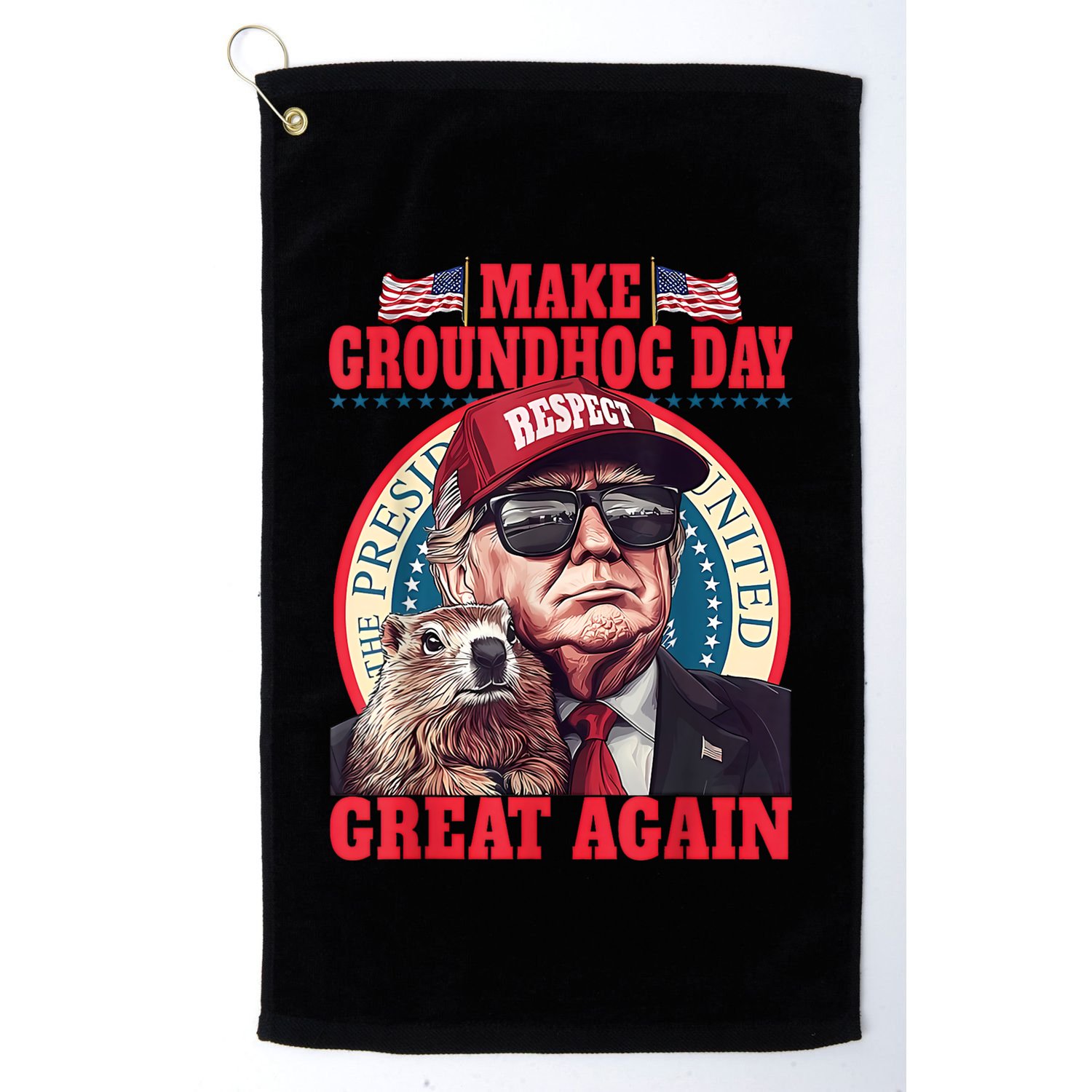 Funny Cool Trump Groundhog Make Groundhog Day Great Again Golf Towel