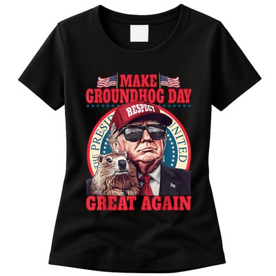 Funny Cool Trump Groundhog Make Groundhog Day Great Again Womens T-Shirt