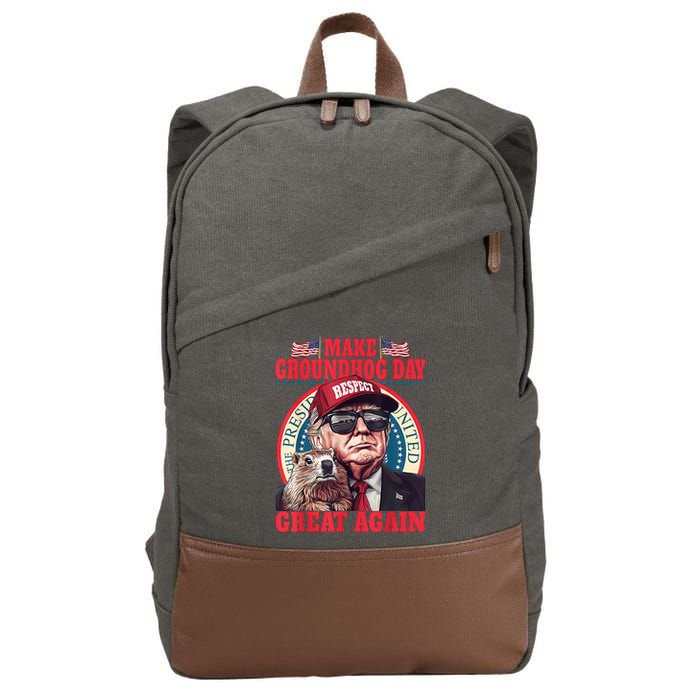Funny Cool Trump Groundhog Make Groundhog Day Great Again Cotton Canvas Backpack