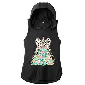 Floral Christmas Tree Leopard Coquette Bow Christmas Tree Sweat Ladies PosiCharge Tri-Blend Wicking Draft Hoodie Tank