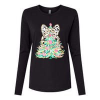 Floral Christmas Tree Leopard Coquette Bow Christmas Tree Sweat Womens Cotton Relaxed Long Sleeve T-Shirt