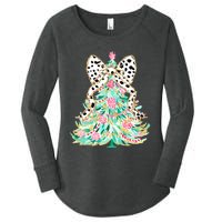 Floral Christmas Tree Leopard Coquette Bow Christmas Tree Sweat Women's Perfect Tri Tunic Long Sleeve Shirt