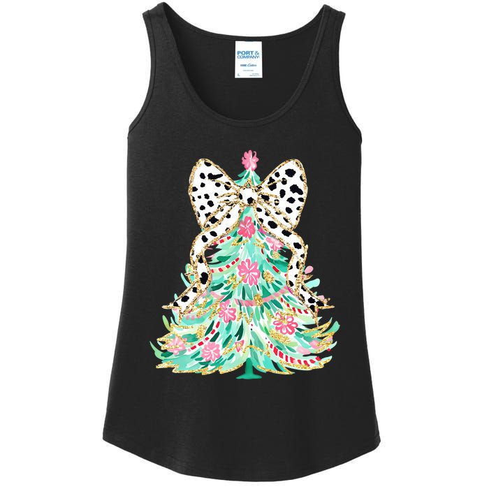 Floral Christmas Tree Leopard Coquette Bow Christmas Tree Sweat Ladies Essential Tank