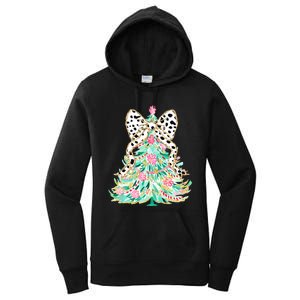 Floral Christmas Tree Leopard Coquette Bow Christmas Tree Sweat Women's Pullover Hoodie