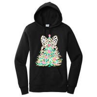 Floral Christmas Tree Leopard Coquette Bow Christmas Tree Sweat Women's Pullover Hoodie