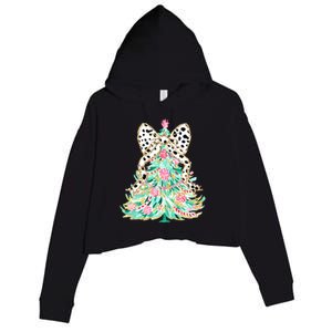 Floral Christmas Tree Leopard Coquette Bow Christmas Tree Sweat Crop Fleece Hoodie