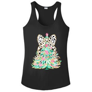 Floral Christmas Tree Leopard Coquette Bow Christmas Tree Sweat Ladies PosiCharge Competitor Racerback Tank