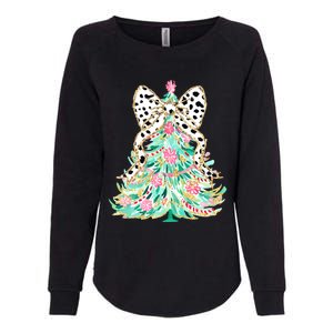 Floral Christmas Tree Leopard Coquette Bow Christmas Tree Sweat Womens California Wash Sweatshirt