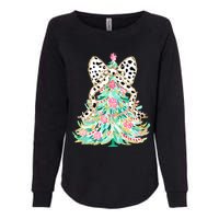 Floral Christmas Tree Leopard Coquette Bow Christmas Tree Sweat Womens California Wash Sweatshirt