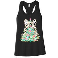 Floral Christmas Tree Leopard Coquette Bow Christmas Tree Sweat Women's Racerback Tank