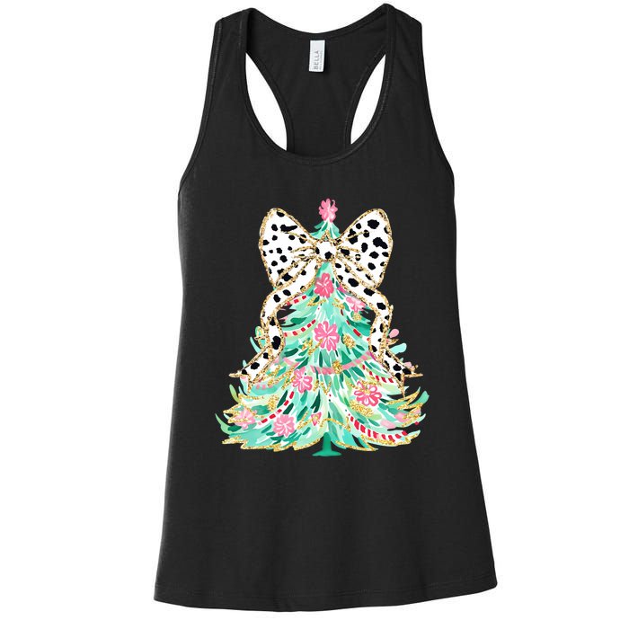 Floral Christmas Tree Leopard Coquette Bow Christmas Tree Sweat Women's Racerback Tank