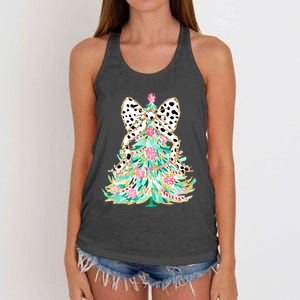 Floral Christmas Tree Leopard Coquette Bow Christmas Tree Sweat Women's Knotted Racerback Tank