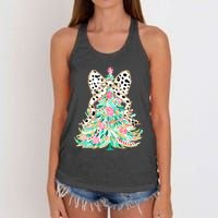 Floral Christmas Tree Leopard Coquette Bow Christmas Tree Sweat Women's Knotted Racerback Tank