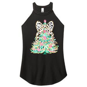 Floral Christmas Tree Leopard Coquette Bow Christmas Tree Sweat Women's Perfect Tri Rocker Tank