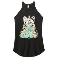 Floral Christmas Tree Leopard Coquette Bow Christmas Tree Sweat Women's Perfect Tri Rocker Tank