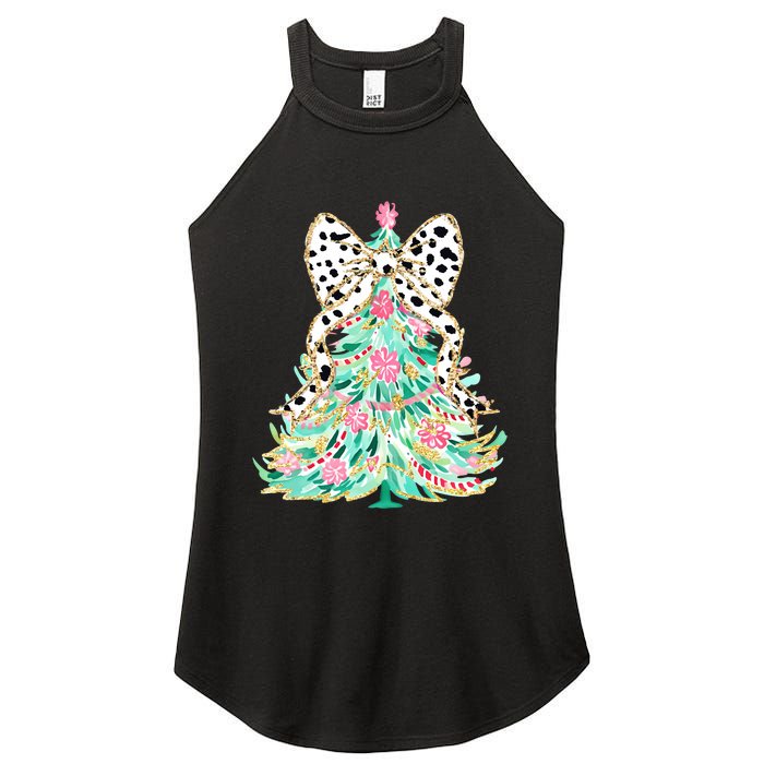 Floral Christmas Tree Leopard Coquette Bow Christmas Tree Sweat Women's Perfect Tri Rocker Tank