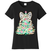 Floral Christmas Tree Leopard Coquette Bow Christmas Tree Sweat Women's T-Shirt