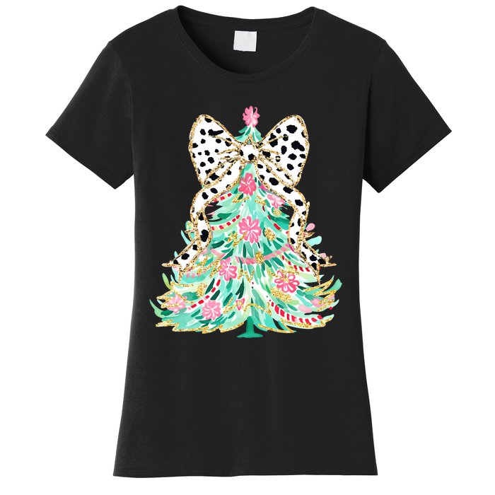 Floral Christmas Tree Leopard Coquette Bow Christmas Tree Sweat Women's T-Shirt