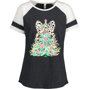 Floral Christmas Tree Leopard Coquette Bow Christmas Tree Sweat Enza Ladies Jersey Colorblock Tee