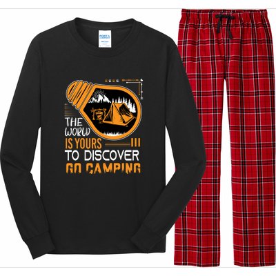 Funny Camp The World Is Yours To Discover Go Camping Gift Long Sleeve Pajama Set