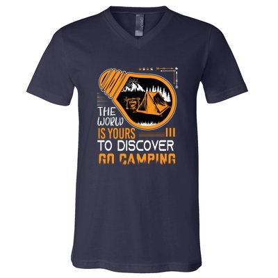 Funny Camp The World Is Yours To Discover Go Camping Gift V-Neck T-Shirt