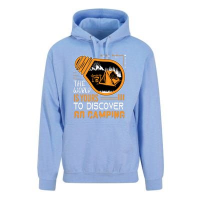 Funny Camp The World Is Yours To Discover Go Camping Gift Unisex Surf Hoodie