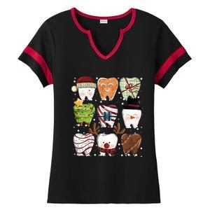 Funny Christmas Teeth Dental Dentist Santa Reindeer Snowman Gingerbread Ladies Halftime Notch Neck Tee