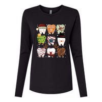 Funny Christmas Teeth Dental Dentist Santa Reindeer Snowman Gingerbread Womens Cotton Relaxed Long Sleeve T-Shirt