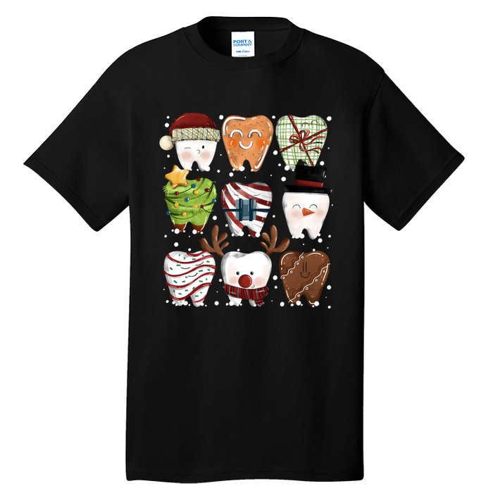 Funny Christmas Teeth Dental Dentist Santa Reindeer Snowman Gingerbread Tall T-Shirt