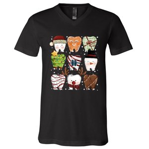 Funny Christmas Teeth Dental Dentist Santa Reindeer Snowman Gingerbread V-Neck T-Shirt