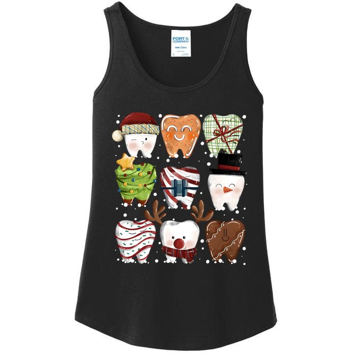 Funny Christmas Teeth Dental Dentist Santa Reindeer Snowman Gingerbread Ladies Essential Tank