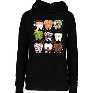 Funny Christmas Teeth Dental Dentist Santa Reindeer Snowman Gingerbread Womens Funnel Neck Pullover Hood