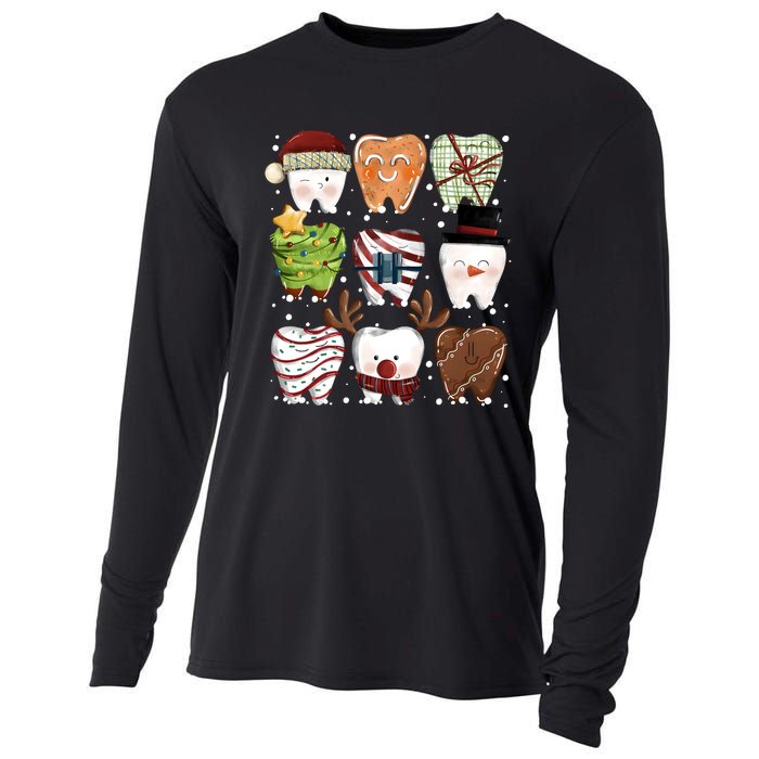 Funny Christmas Teeth Dental Dentist Santa Reindeer Snowman Gingerbread Cooling Performance Long Sleeve Crew