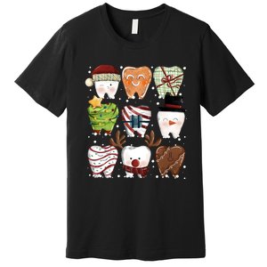 Funny Christmas Teeth Dental Dentist Santa Reindeer Snowman Gingerbread Premium T-Shirt