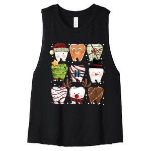 Funny Christmas Teeth Dental Dentist Santa Reindeer Snowman Gingerbread Women's Racerback Cropped Tank