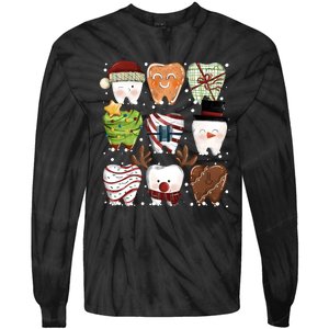 Funny Christmas Teeth Dental Dentist Santa Reindeer Snowman Gingerbread Tie-Dye Long Sleeve Shirt