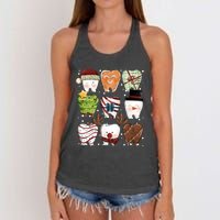 Funny Christmas Teeth Dental Dentist Santa Reindeer Snowman Gingerbread Women's Knotted Racerback Tank