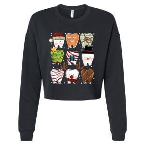 Funny Christmas Teeth Dental Dentist Santa Reindeer Snowman Gingerbread Cropped Pullover Crew