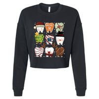 Funny Christmas Teeth Dental Dentist Santa Reindeer Snowman Gingerbread Cropped Pullover Crew