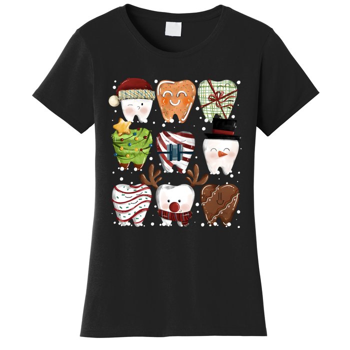 Funny Christmas Teeth Dental Dentist Santa Reindeer Snowman Gingerbread Women's T-Shirt