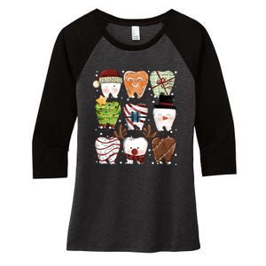 Funny Christmas Teeth Dental Dentist Santa Reindeer Snowman Gingerbread Women's Tri-Blend 3/4-Sleeve Raglan Shirt