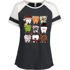 Funny Christmas Teeth Dental Dentist Santa Reindeer Snowman Gingerbread Enza Ladies Jersey Colorblock Tee