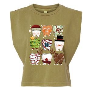 Funny Christmas Teeth Dental Dentist Santa Reindeer Snowman Gingerbread Garment-Dyed Women's Muscle Tee